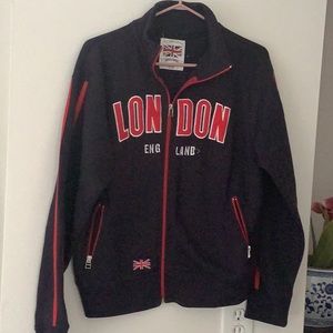 Dark navy jacket, sweat shirt material